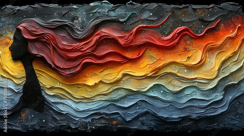 Abstract Layered Artwork with Textured Waves