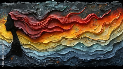 Abstract Layered Artwork with Textured Waves