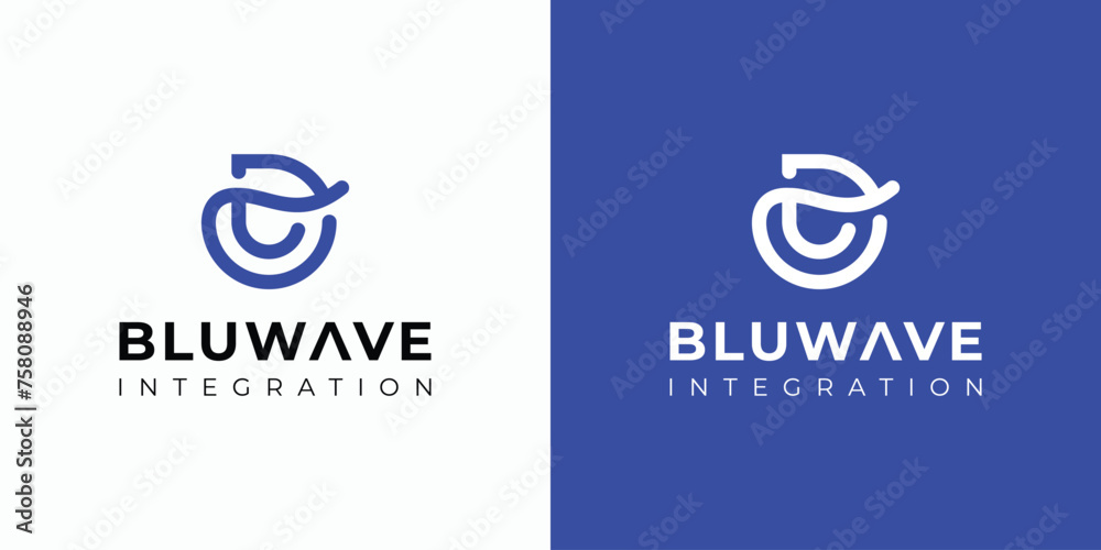 Vector logo design for initials letter B D wave lines with modern, simple, clean and abstract style. - obrazy, fototapety, plakaty 