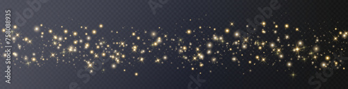 Gold glittering dots, particles, stars magic sparks. Glow flare light effect. Gold luminous points. Vector particles on transparent background.