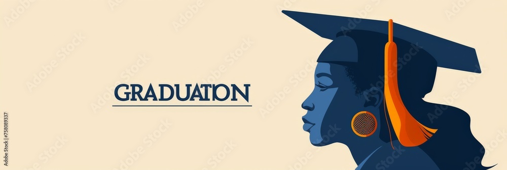 Stylized African American graduate profile with bold orange highlights, symbolizing achievement