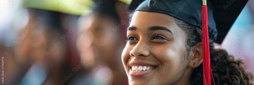 Close-up of a smiling African American graduate, a moment of joy and accomplishment
