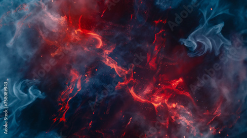 Indigo Red Mysterious Evil: Ignite Ashes Floating in Swirling Smoke