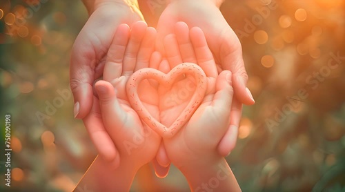 mother and child's hands forming a heart full of love photo