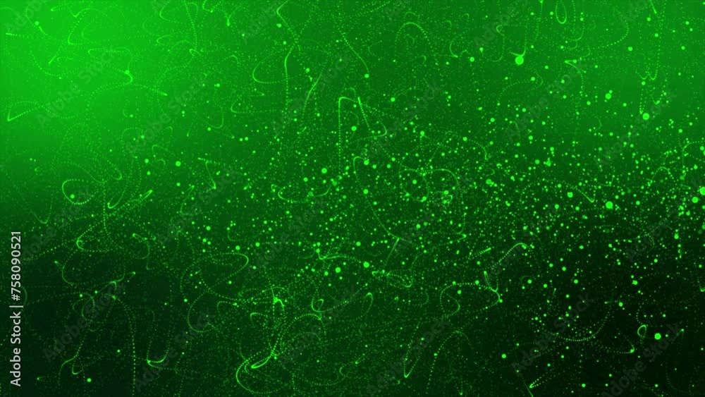 Abstract green particle with a distorted and floating line background. Green dot lines swirling to fit the presentation's theme