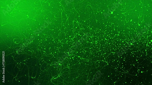 Abstract green particle with a distorted and floating line background. Green dot lines swirling to fit the presentation's theme