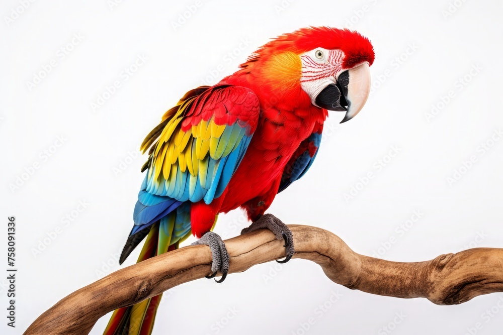 Fototapeta premium lovebird perched on a tree on white background