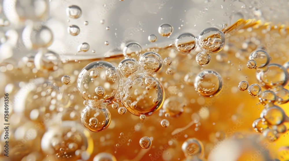 Close-up of fizzing bubbles in a beer glass 3D Close-up of fizzing bubbles in a beer glass 3D