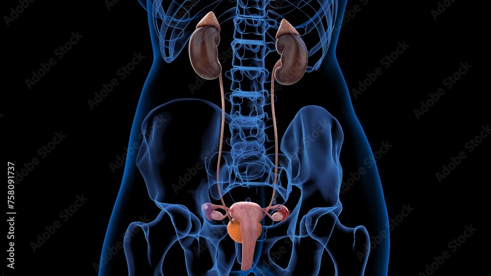 3D Illustration Female Urinary System With Uterus For Medical Concept 3D Illustration Female Urinary System With Uterus For Medical Concept