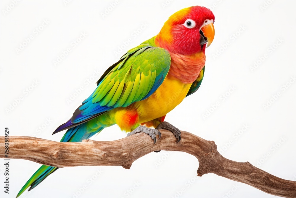 Obraz premium lovebird perched on a tree on white background
