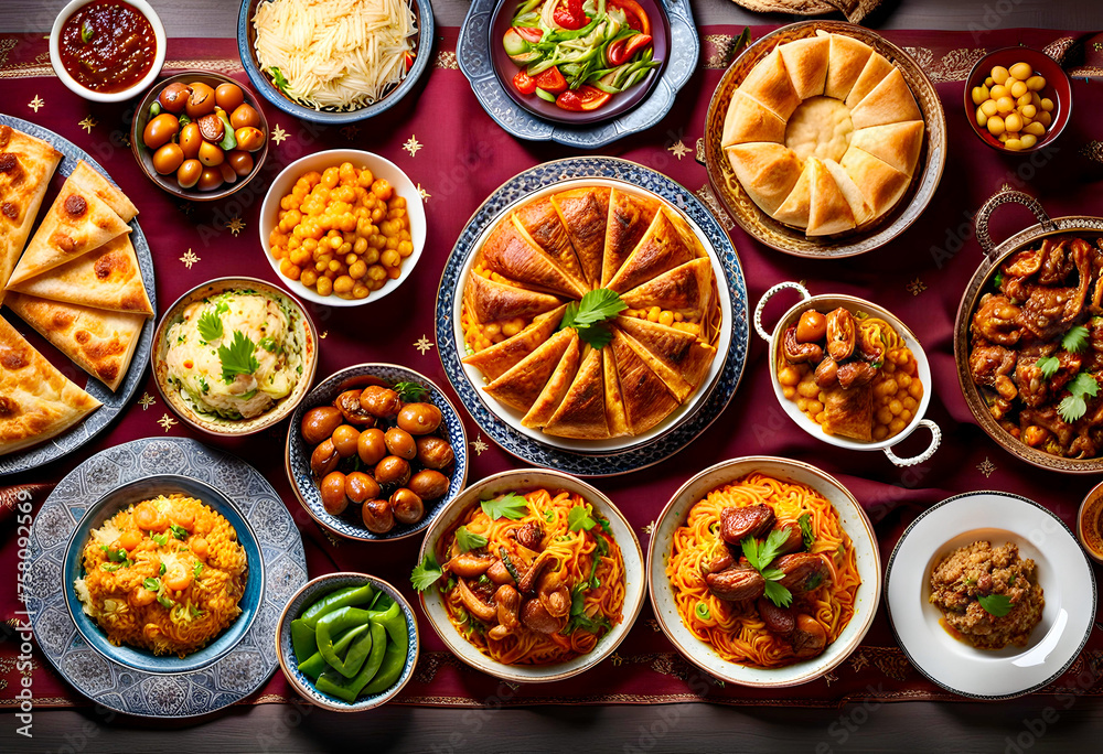 Eid Mubarak Feast with Traditional Middle Eastern Dishes