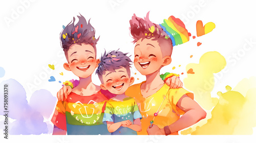 LGBT lesbian gay families celebration Pride month , gay and lesbian relationship. Rainbow and Pride element with white background.