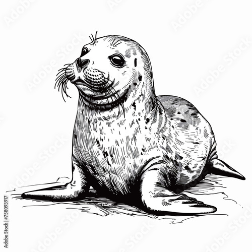 a drawing of a seal with a mustache and a mustache.