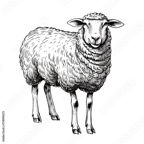 a drawing of a sheep with a yellow eyes and a black face.