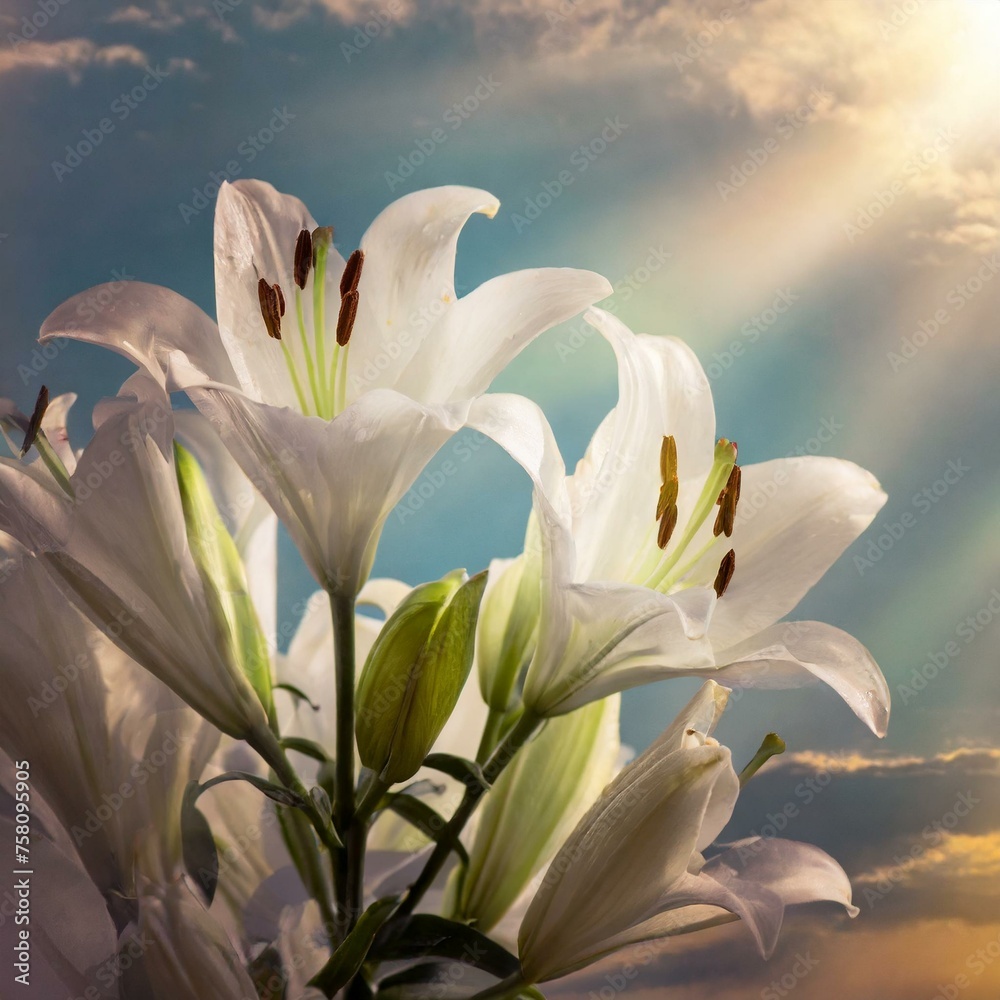 Obraz premium white lilies with sunlight