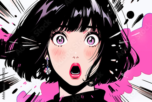 驚いた表情の女性のポップなイラスト