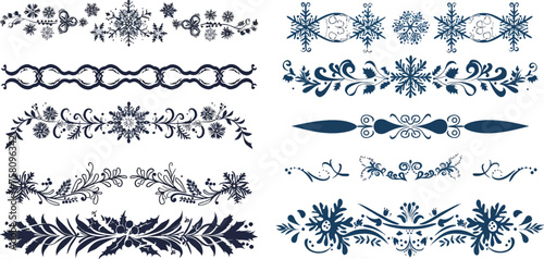 Hand drawn ornamental winter dividers