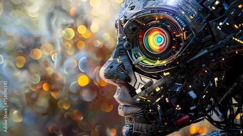 Futuristic Robot Face, Colorful Technological Vision