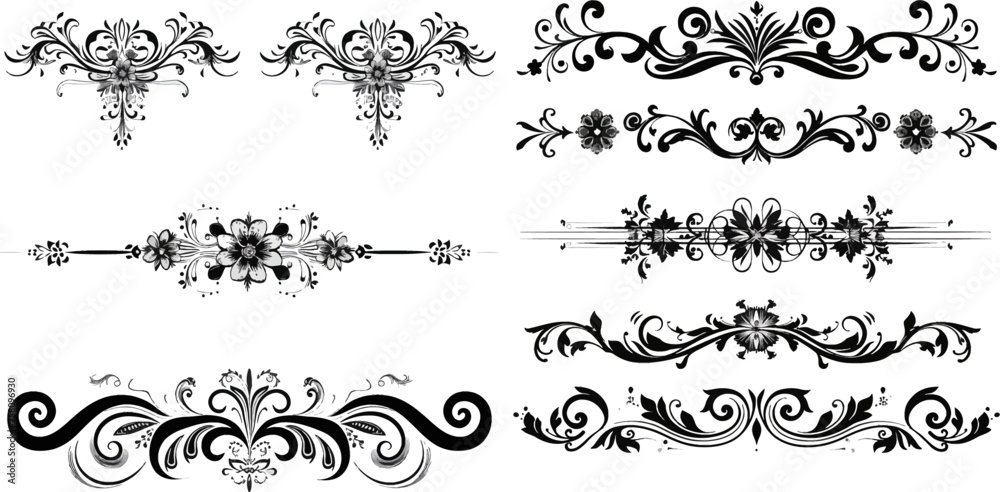 Flourishes collection of borders, vector