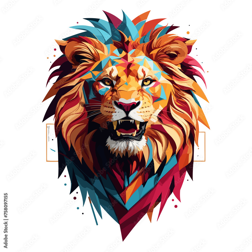graphic  head of royal lion on isolated background