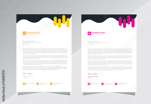 Letterhead design template, official minimal creative abstract professional newsletter corporate modern business proposal letter head design set with pink and yellow color.