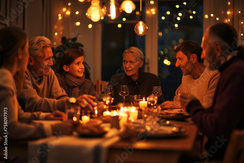 Family Enjoying Dinner Together, Engaging Conversation and Bonding Time