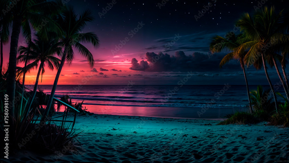 Beautiful tropical landscape at night