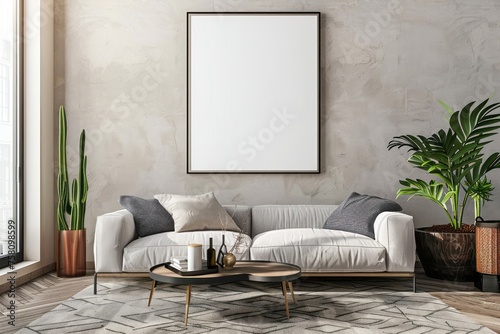 Experience the Beauty of Interior Styling with a Captivating Living Room Mockup Decor Featuring a Blank Frame