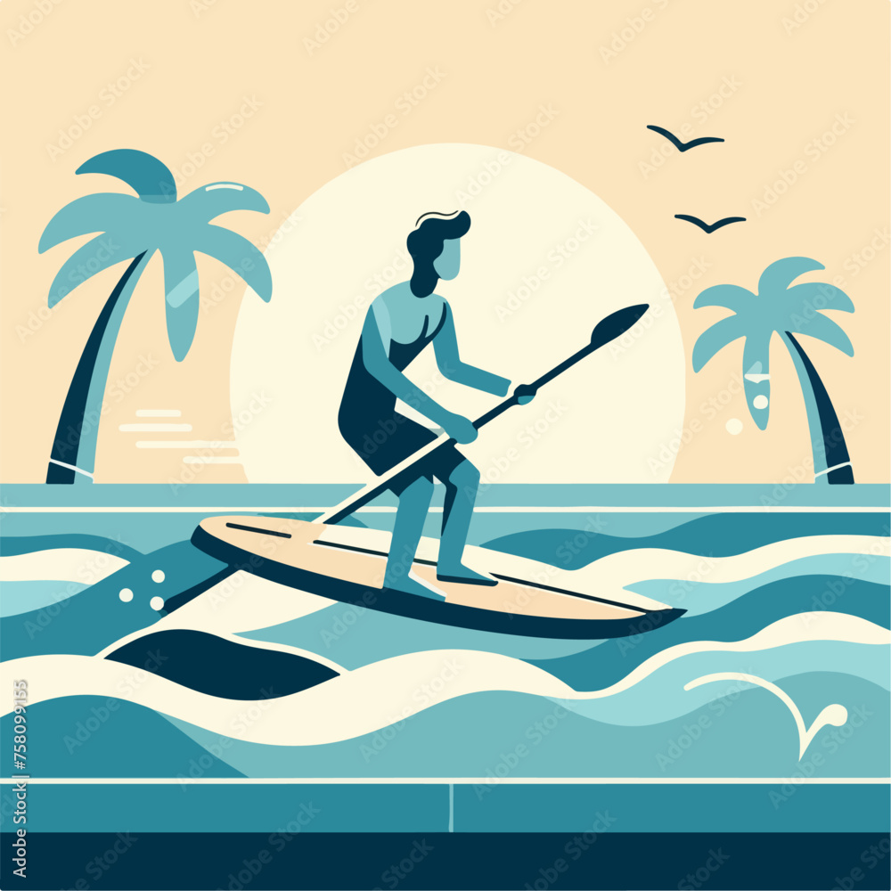 Illustration of a person surfing