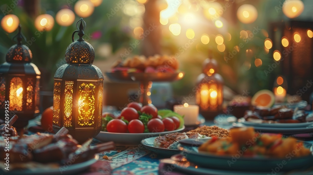  Ramadan Mubarak Iftar Suhoor feast celebration - obrazy, fototapety, plakaty 