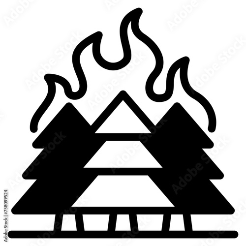 Wildfire disaster icon. forest tree bushfire vector symbol