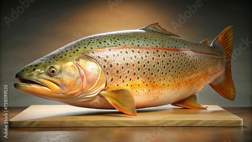 Rainbow Trout on Neutral Background. 3d fish - salmon on gray background. 