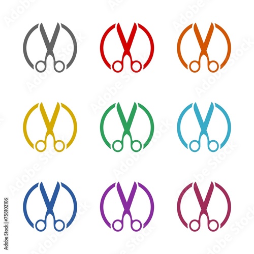 Scissors icon isolated on white background. Set icons colorful