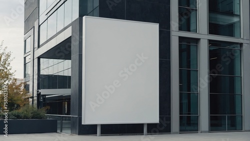 Empty White rectangular sign with blank space for your logo on the wall of a modern business center, mockup