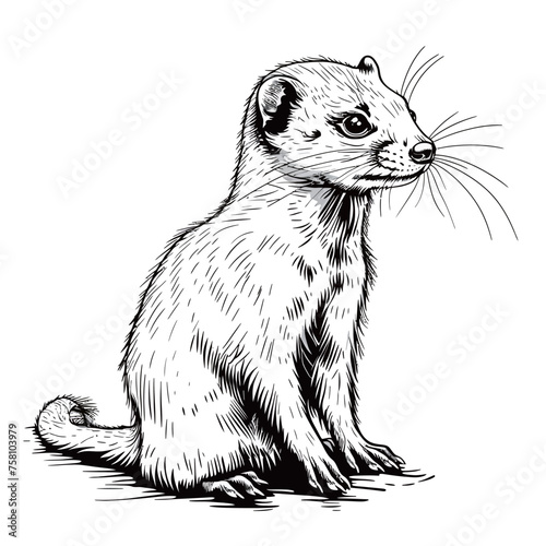 Illustration of a cute ferret sitting on a white background.