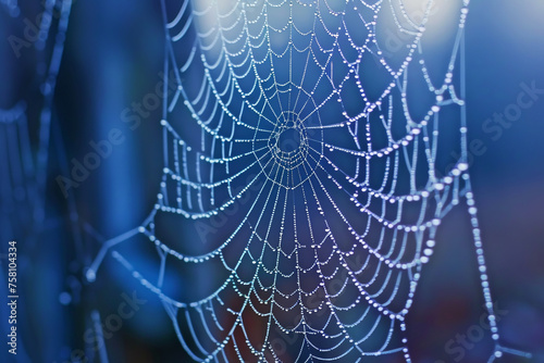 Morning Dew Adorning a Spider Web with Intricate Patterns in Nature's Artistry