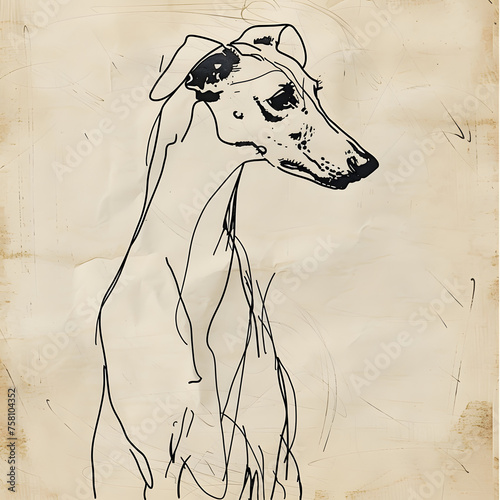 Pen Drawing of a Windhound generative ai photo