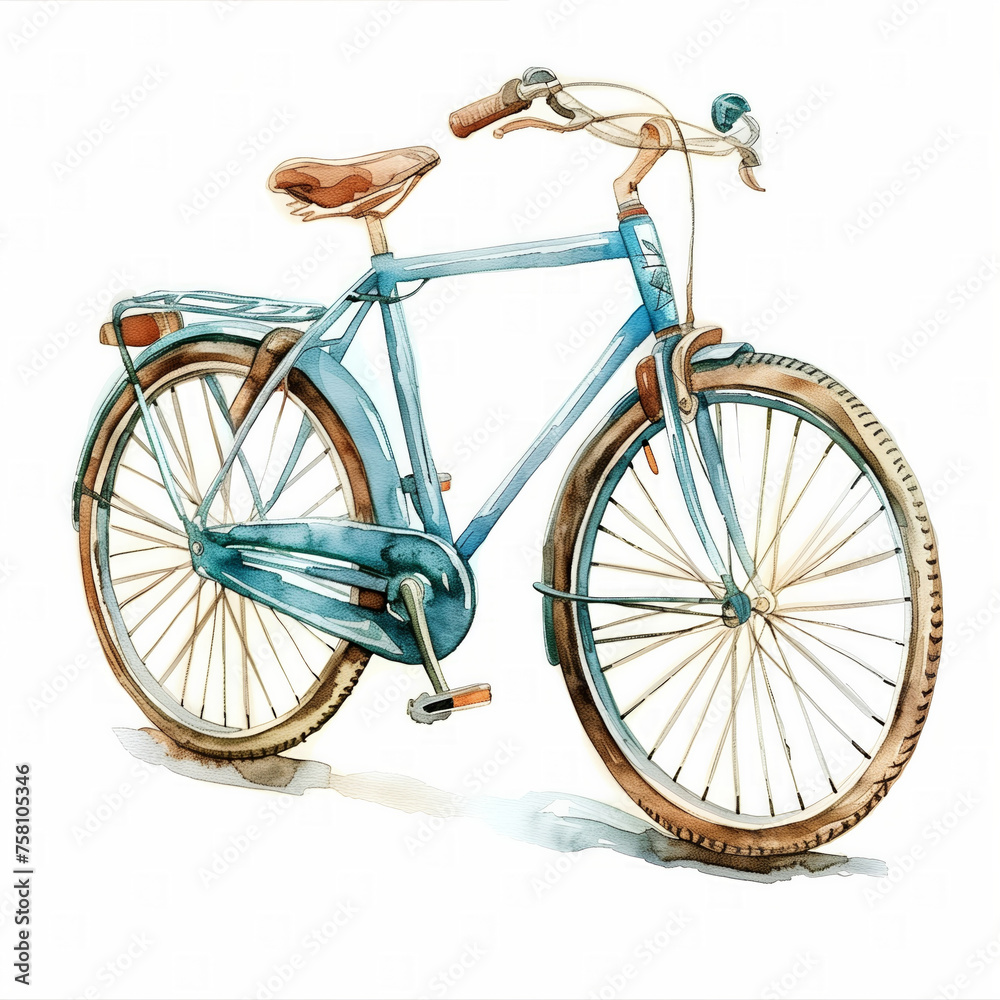 Vintage blue bicycle watercolor illustration, perfect for background with space for text, ideal for environmentally friendly transportation concepts