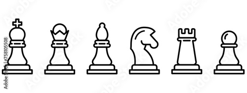 Minimal thin chess icon set. Chessman linear isolated. Chess figures vector icon.