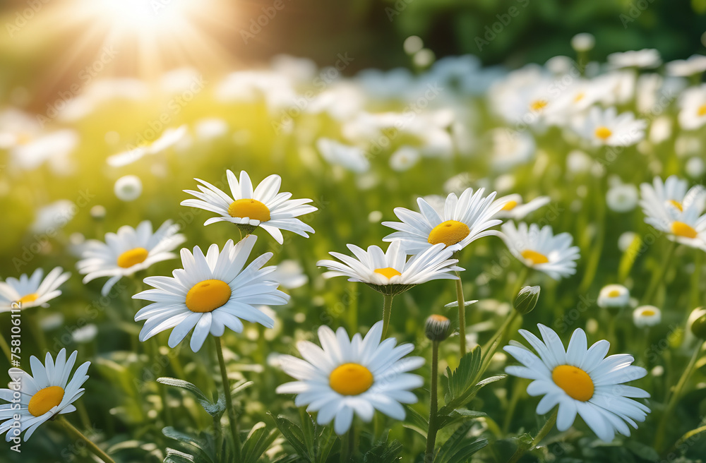 Fototapeta premium Meadow field Summer or spring beautiful garden with daisy flowers