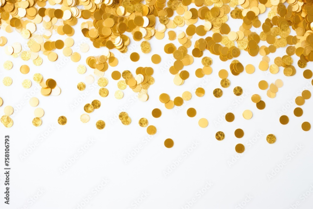 Golden confetti on white background. Festive, party or holiday glitter backdrop Golden confetti on white background. Festive, party or holiday glitter backdrop