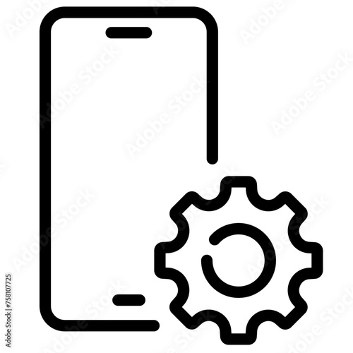 Phone settings up icon. Phone repair vector symbol. Fix smartphone sign. Smartphone with gear pictogram. Settings up application on the telephone.
