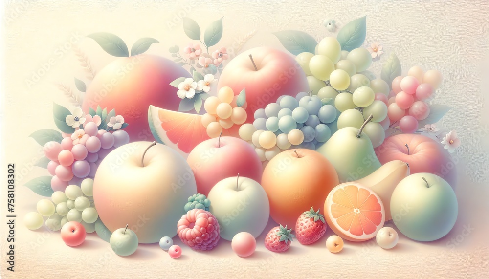 Watercolor painting of Fruits, in Pastel Color Tones