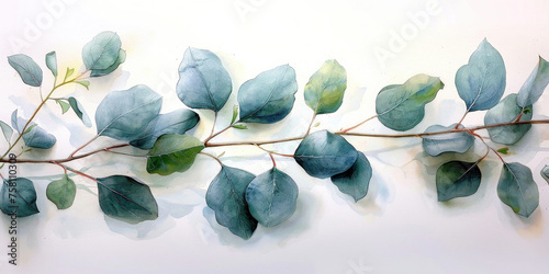 Beautiful watercolor painting of eucalyptus leaves on a branch  botanical illustration of Australian tree foliage