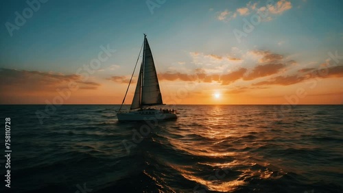 sailboat on the ocean with a beautiful sunset view background