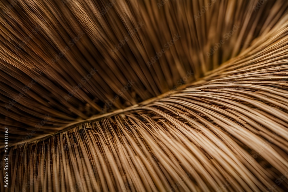 Obraz premium An abstract art background image of a detailed close-up of a coconut leaf focusing on the natural patterns, wallpaper 