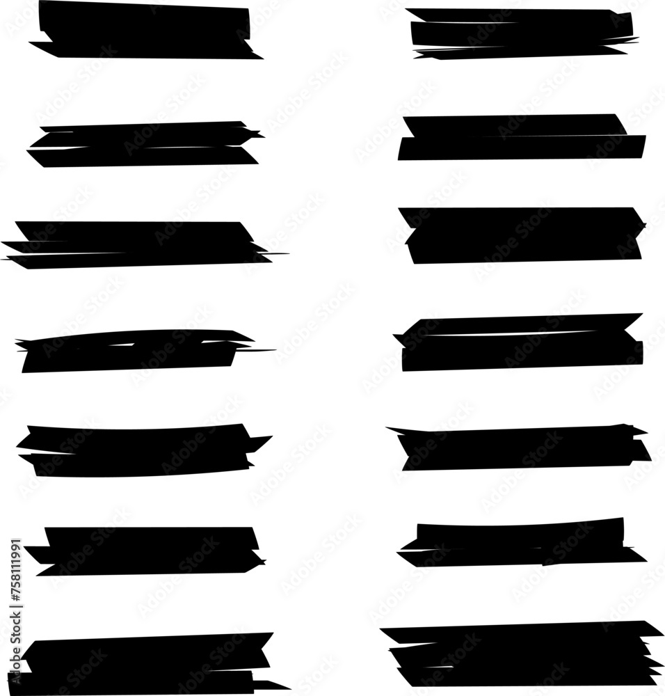 Highlighter line marker strokes lines isolated on white background vector set. Hand drawn black highlight marker lines. Marker pen highlight strokes.