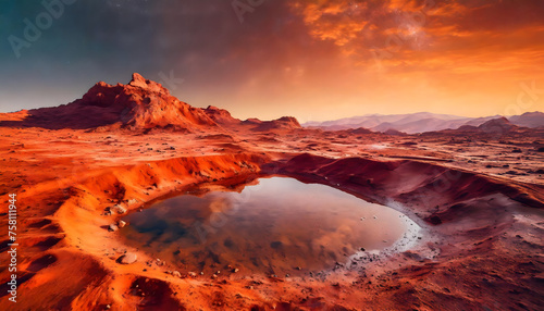 Small pond on Mars surface  life on Mars Planet