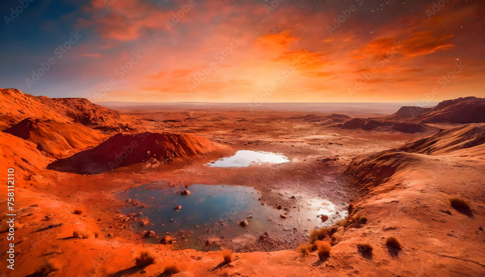 Small pond on Mars surface, life on Mars Planet