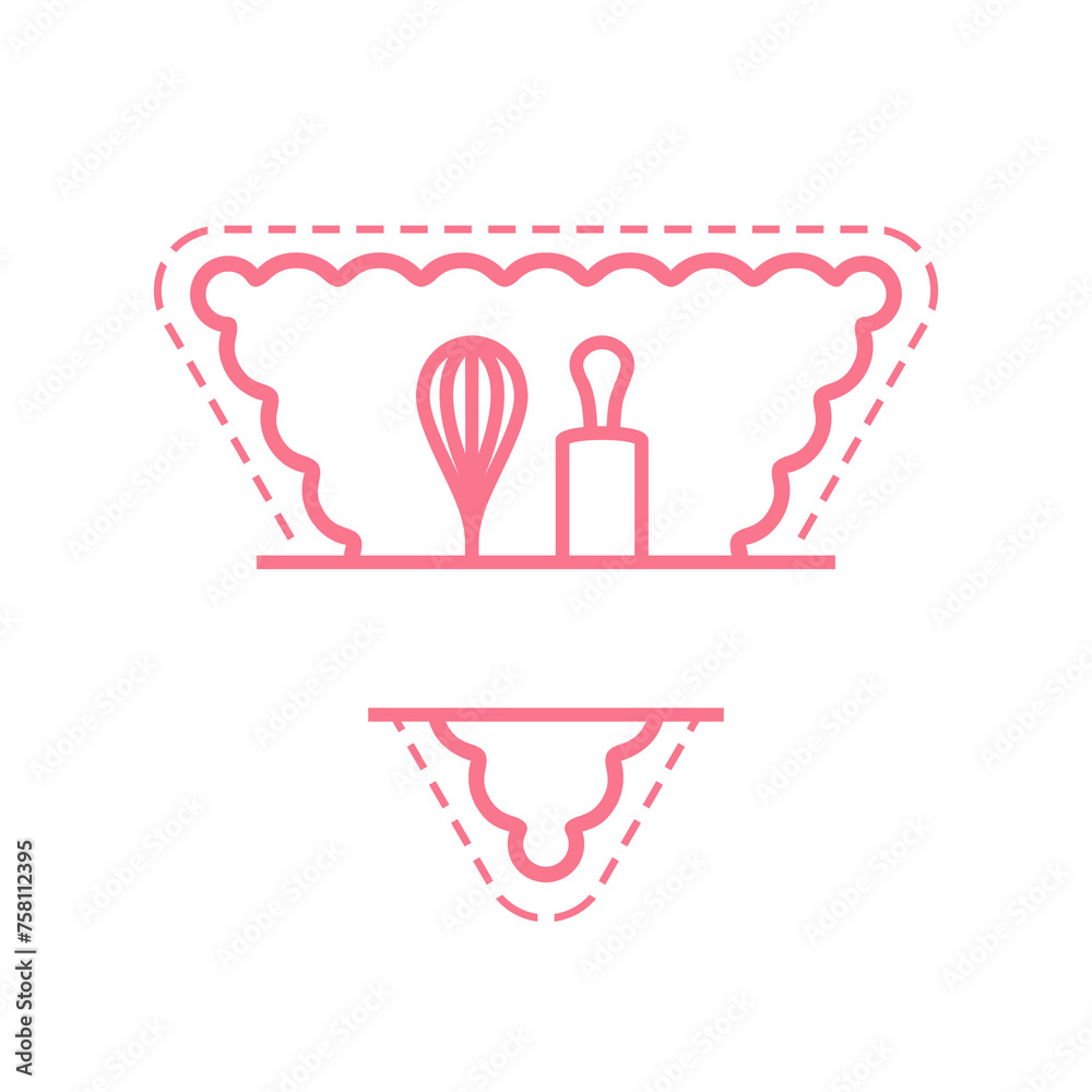 Triangle pastry emblem logo design with kitchen whisk and rolling pin. Utensils for preparing desserts in a triangle shape graphic design